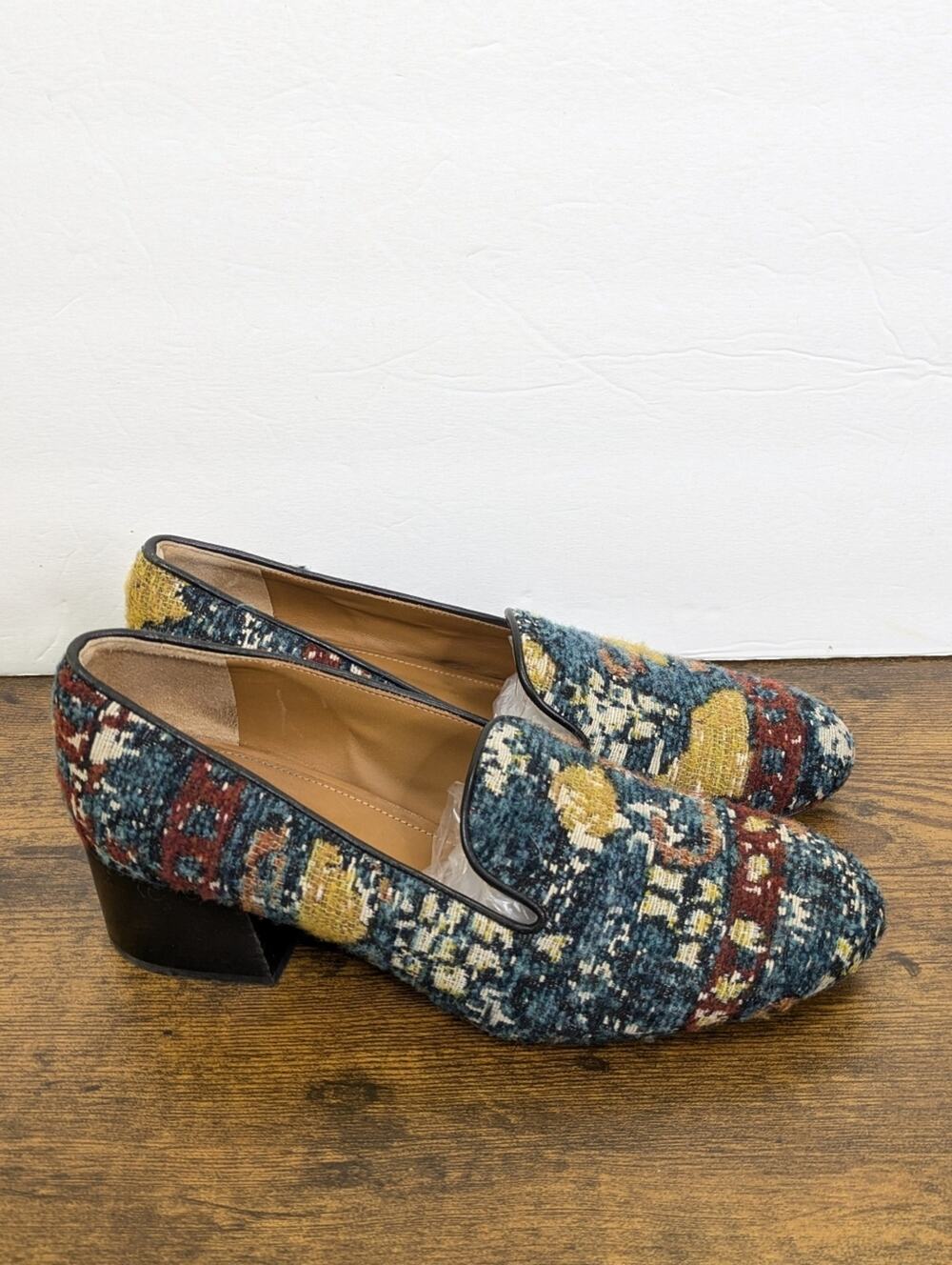 Chloe Kooper Tapestry Tweed Block Heel Loafers Pumps 37 US 7 Textile Brocade